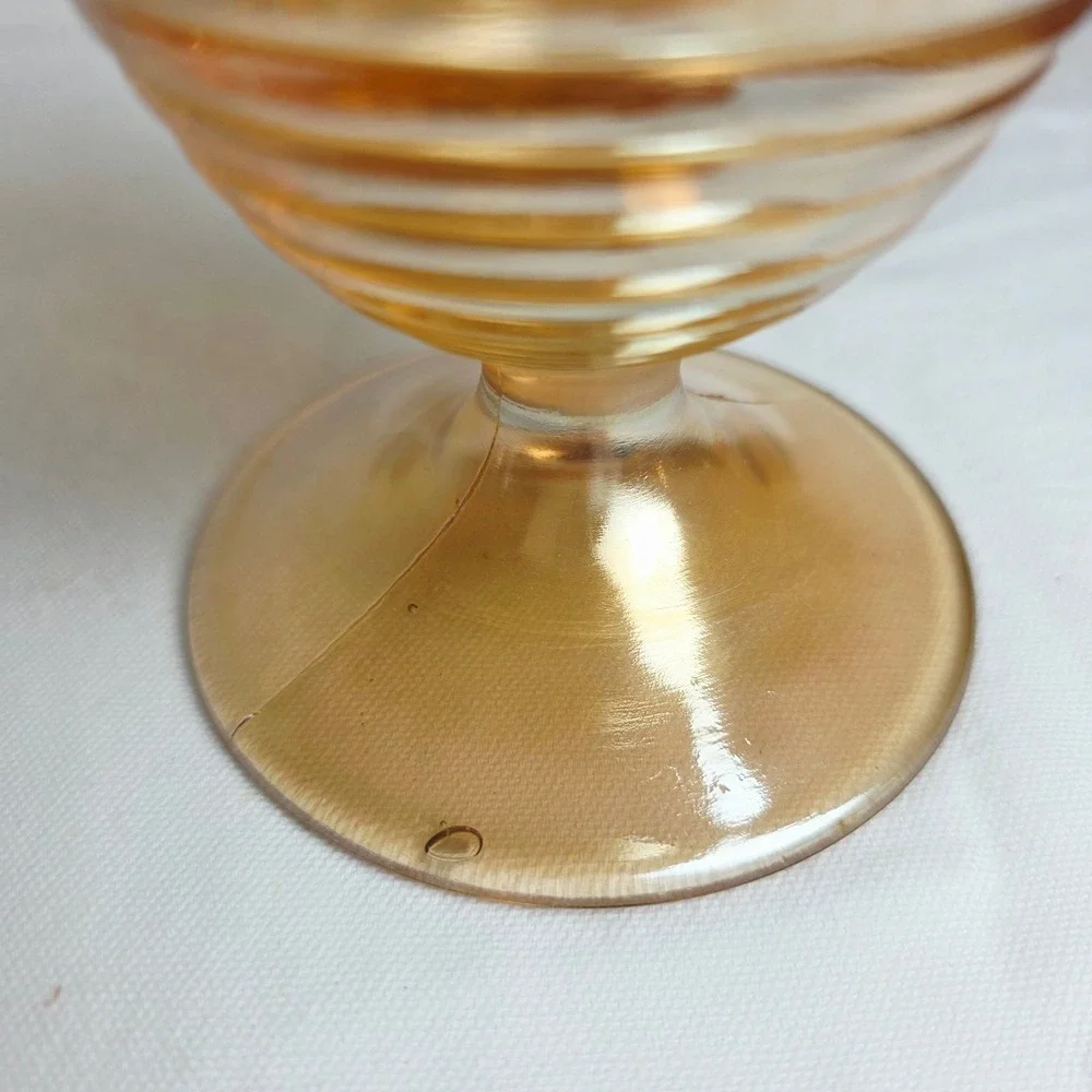 Vintage Marigold Carnival Glass Ribbed Beehive Lidded Candy Dish Footed Jar MCM